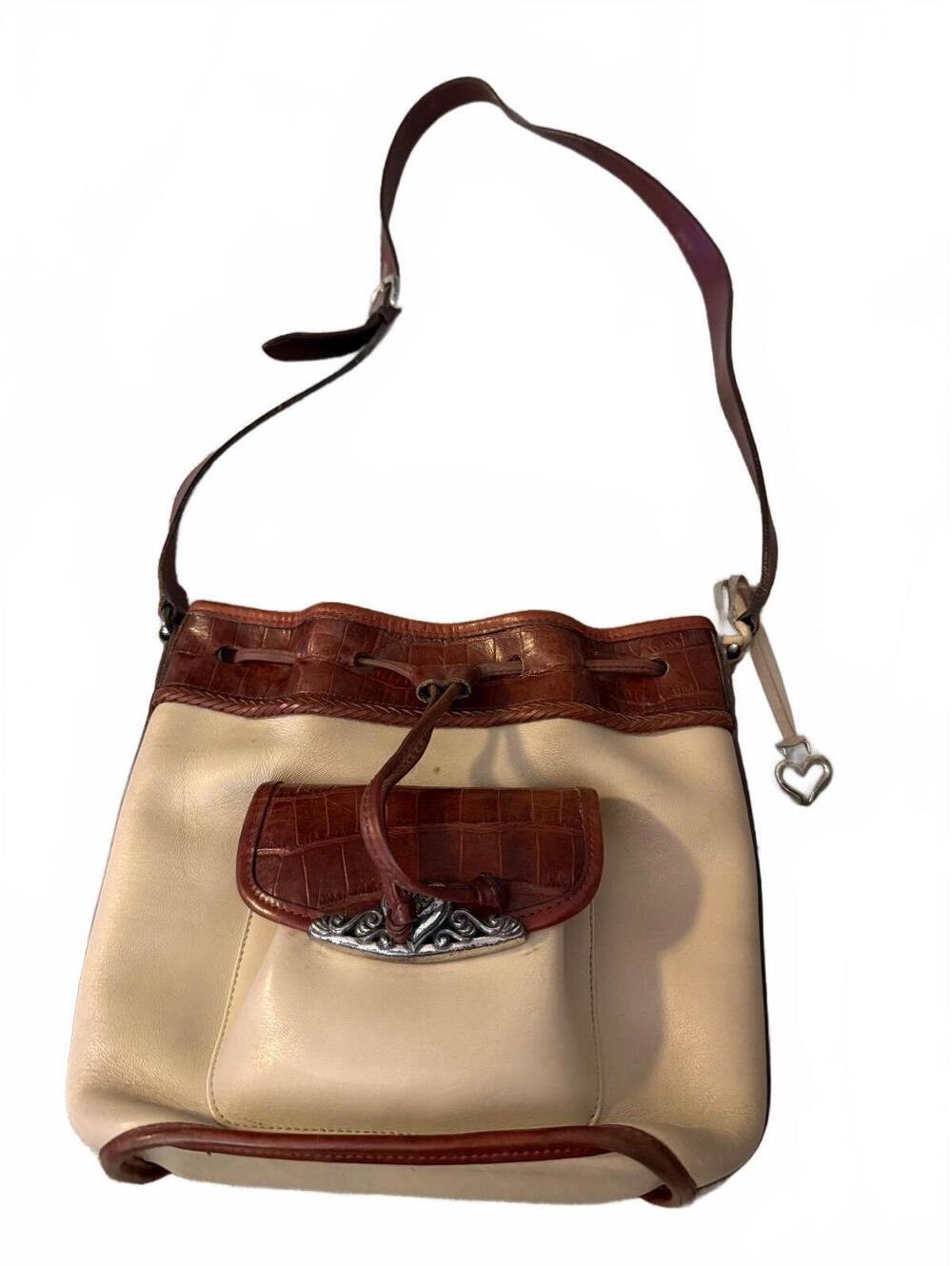 Late 1990s Vintage Brighton USA Leather Croc Bucket Shoulder Bag